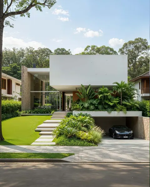 Modern house with a tropical garden