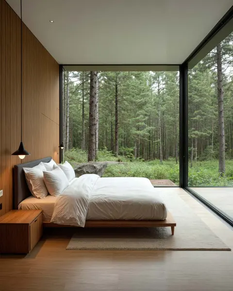 Bedroom among pine trees