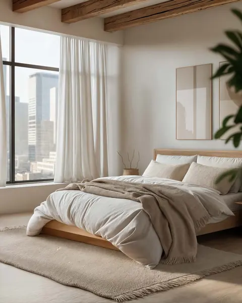Bedroom with daylight and curtains